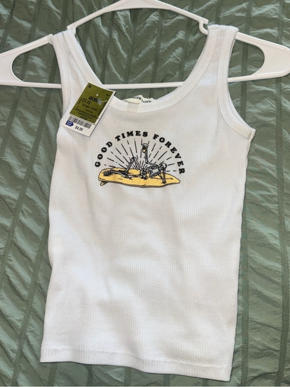 White Ribbed Tank Top with 'Good Times Forever' Graphic